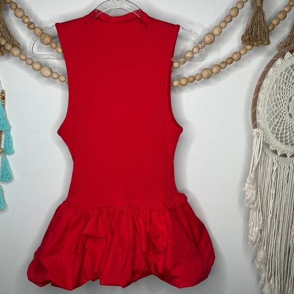NEW Maeve Anthropologie Red Ribbed Peplum Bubble Top - Picture 1 of 5